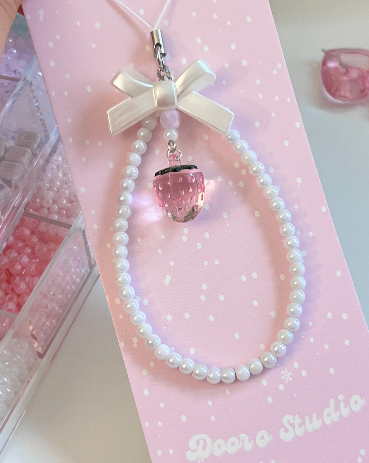 Pink Strawberry Phone Charm