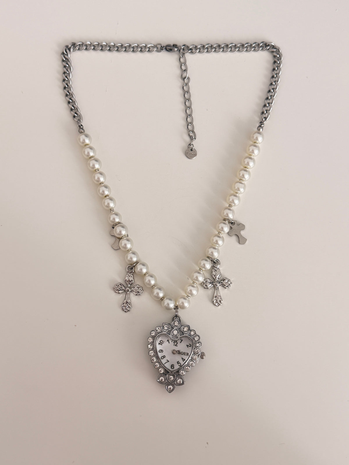 Pearly Cross Watch Necklace