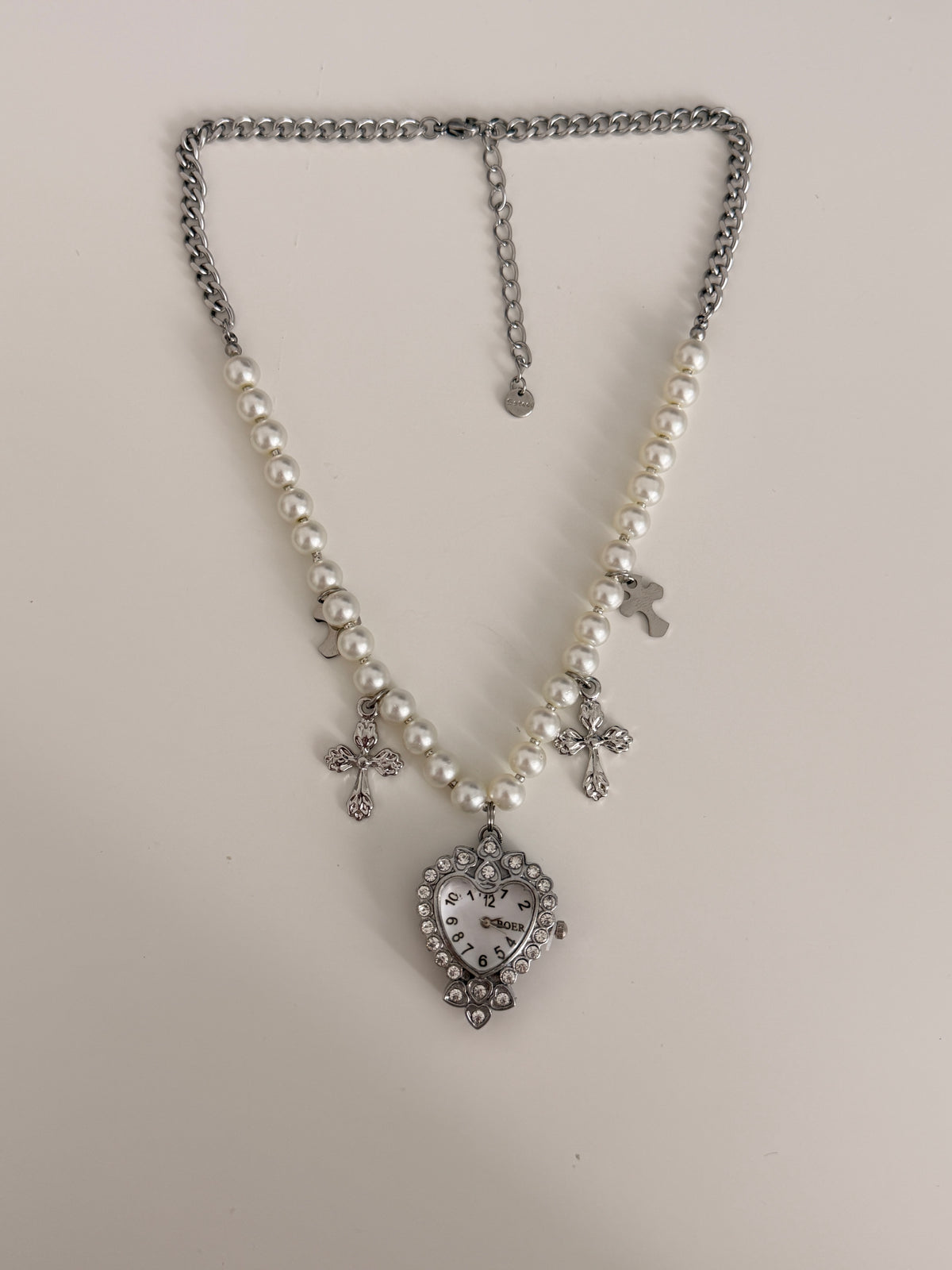 Pearly Cross Watch Necklace