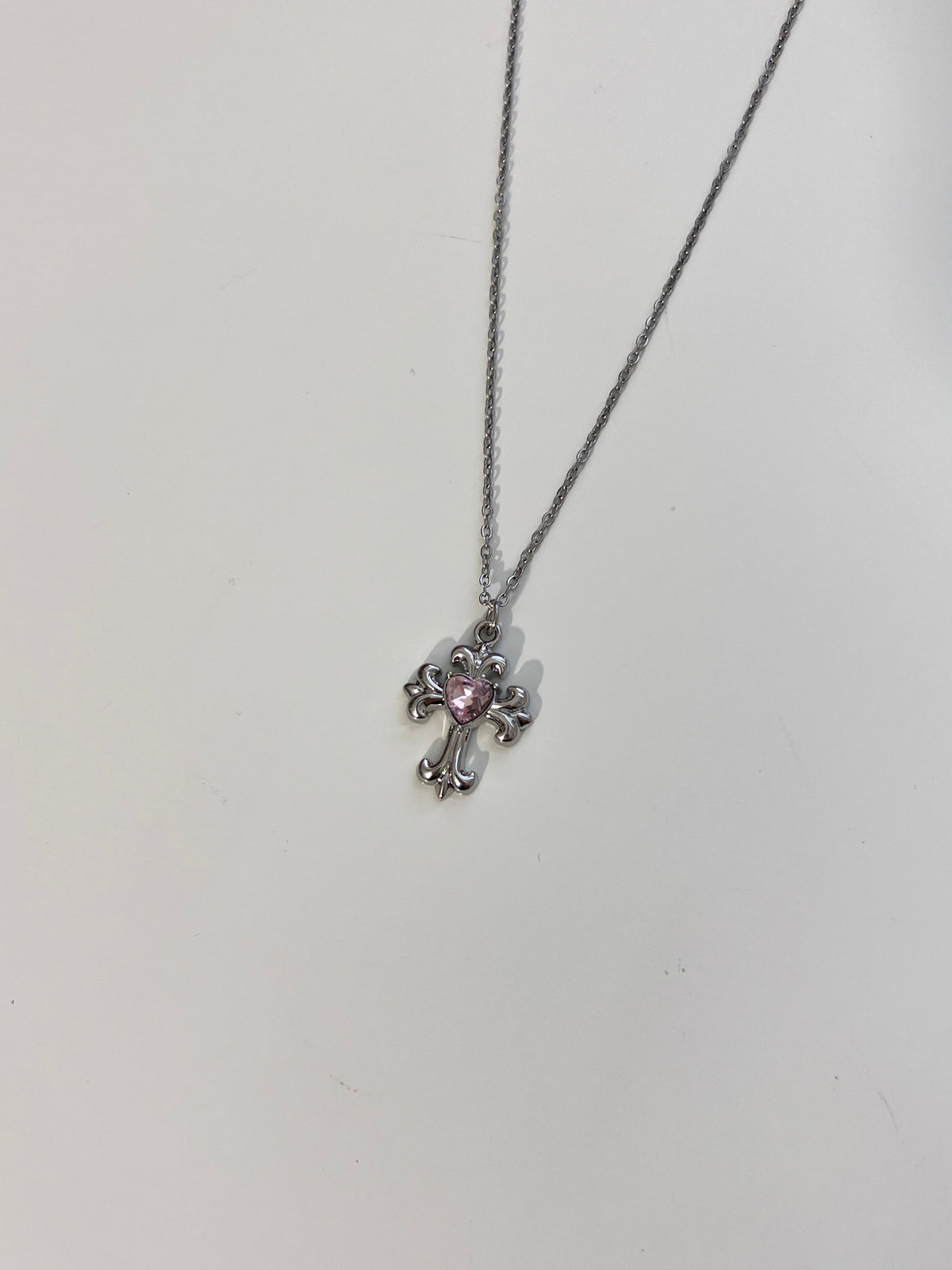 Pink Heart Cross Pendent Necklace