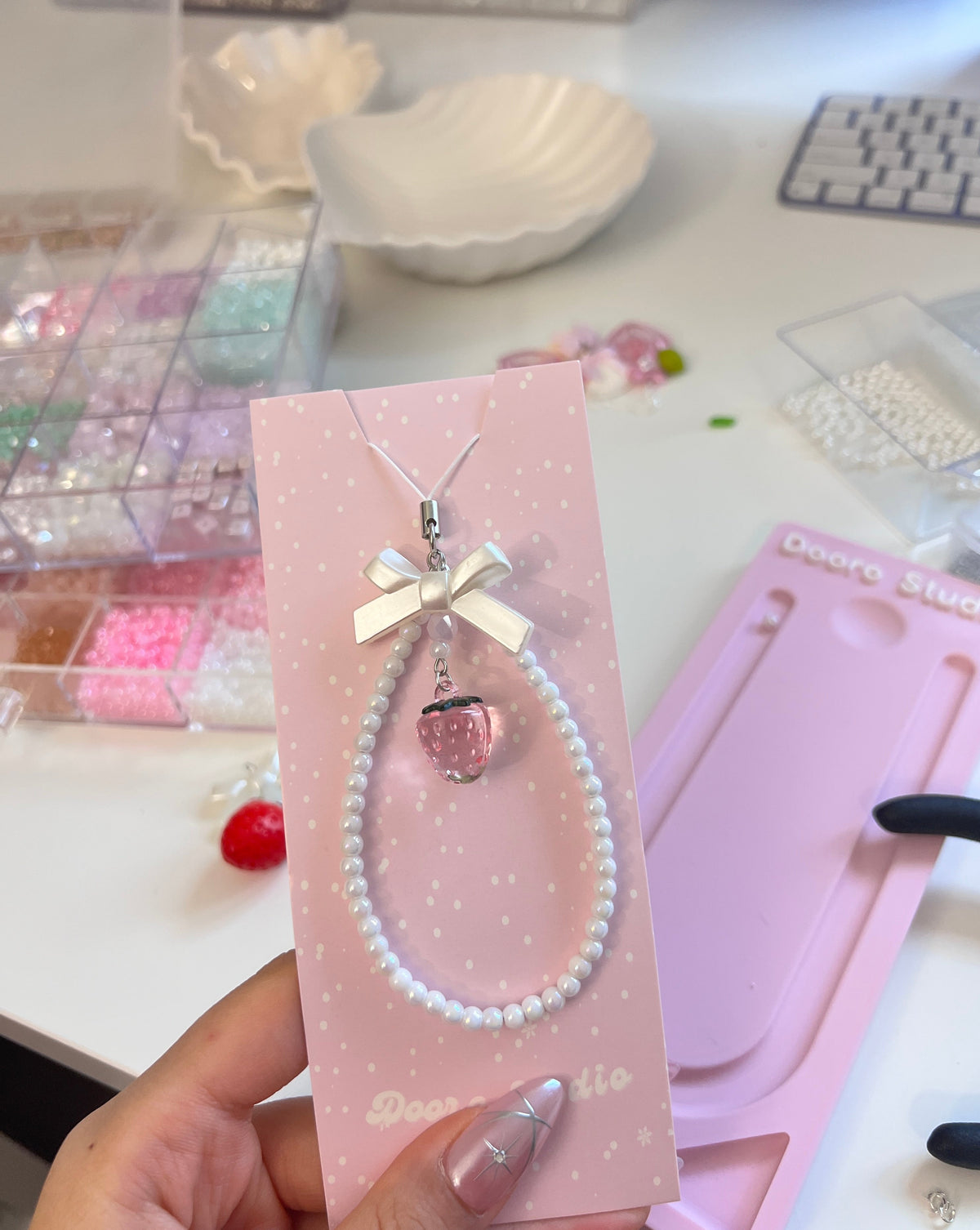 Pink Strawberry Phone Charm