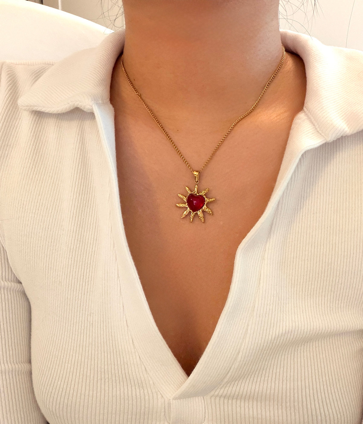Ruby Solar Heart Necklace