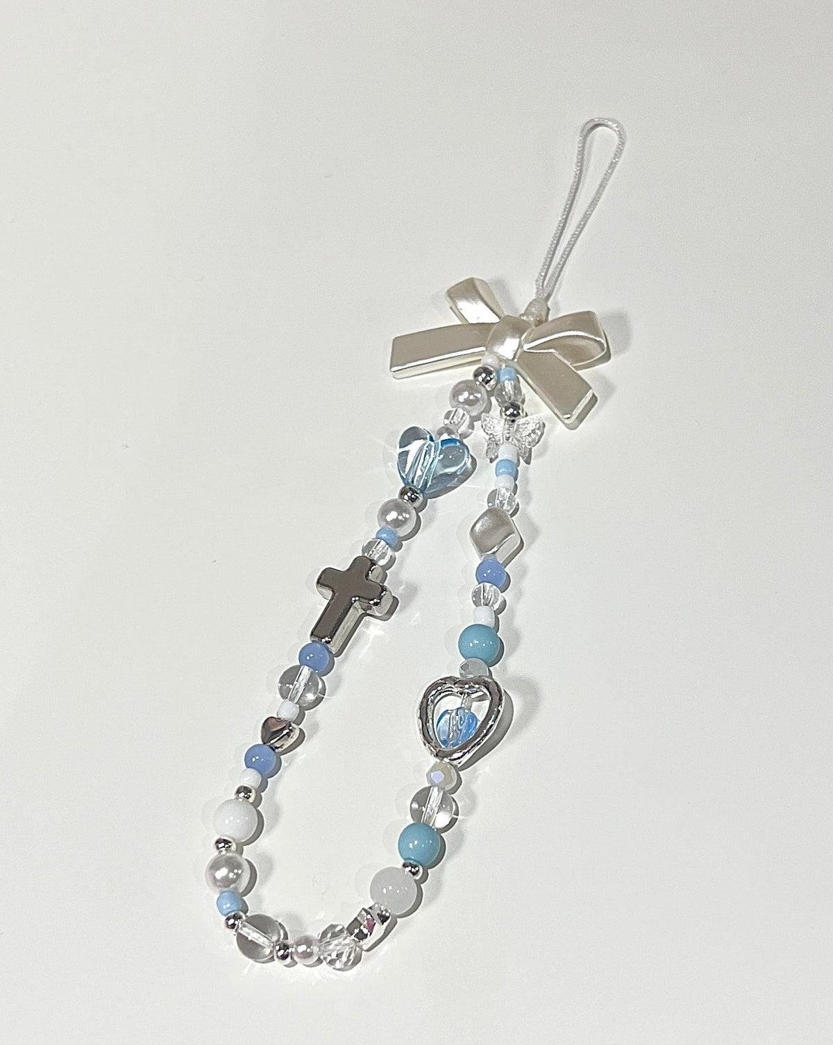 Metal Cross • Heart Phone Charm - blue