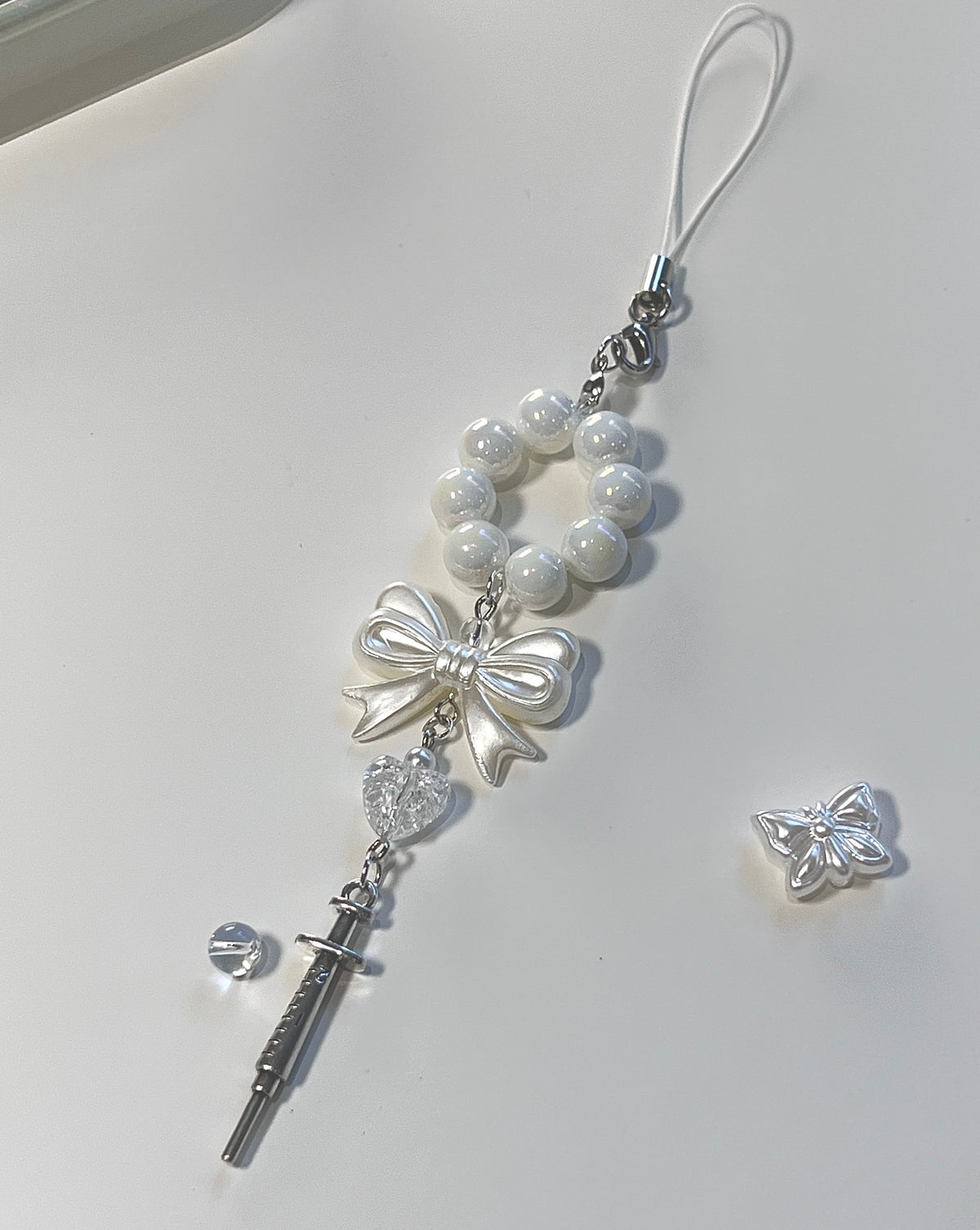 Pearly Ring Phone Charm - white